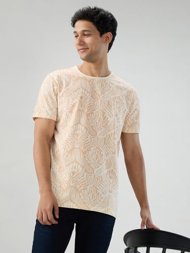 Men Spykar Pink Print Regular Fit T-Shirt