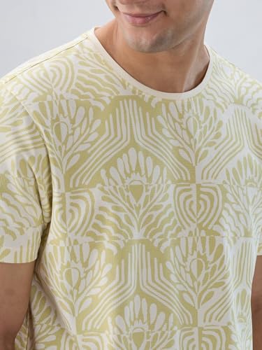 Men Spykar Green Print Regular Fit T-Shirt