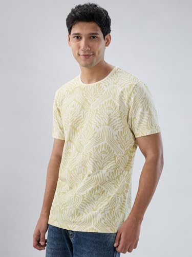 Men Spykar Green Print Regular Fit T-Shirt