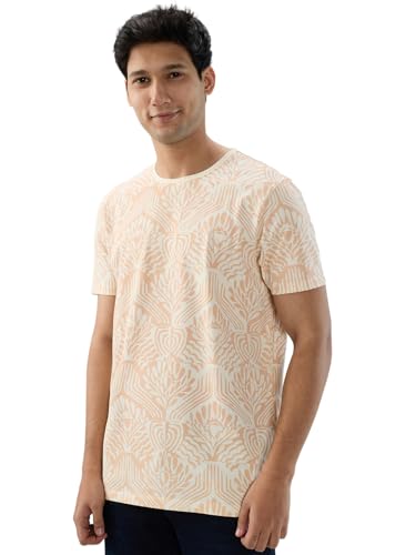 Men Spykar Pink Print Regular Fit T-Shirt