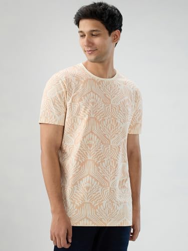 Men Spykar Pink Print Regular Fit T-Shirt