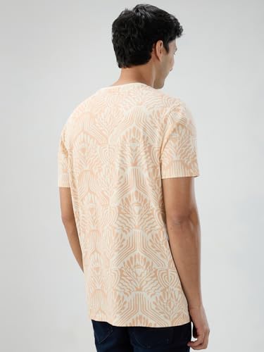 Men Spykar Pink Print Regular Fit T-Shirt