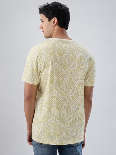 Men Spykar Green Print Regular Fit T-Shirt