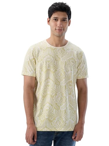Men Spykar Green Print Regular Fit T-Shirt
