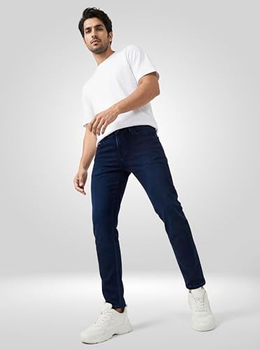 Men Spykar Blue Solid Slim Fit Mid Rise Jeans