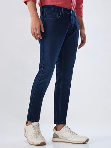 Men Spykar Blue Solid Slim Fit Mid Rise Jeans