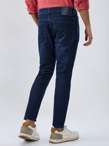 Men Spykar Blue Solid Slim Fit Mid Rise Jeans
