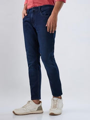 Men Spykar Blue Solid Slim Fit Mid Rise Jeans