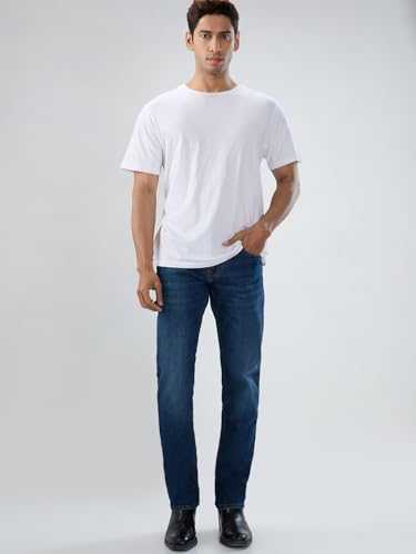 Men Spykar Blue Solid Comfort Fit Mid Rise Jeans