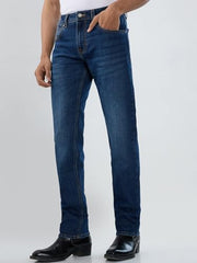 Men Spykar Blue Solid Comfort Fit Mid Rise Jeans