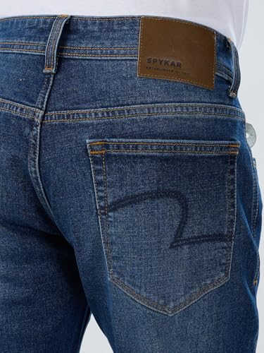 Men Spykar Blue Solid Comfort Fit Mid Rise Jeans