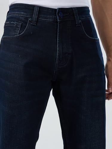 Men Spykar Blue Solid Comfort Fit Mid Rise Jeans