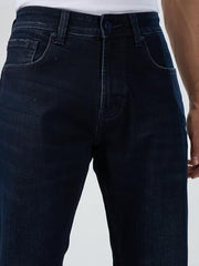 Men Spykar Blue Solid Comfort Fit Mid Rise Jeans