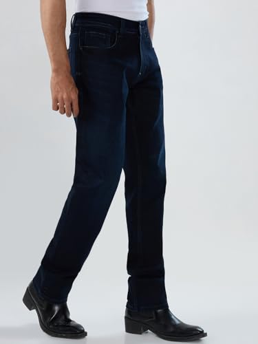 Men Spykar Blue Solid Comfort Fit Mid Rise Jeans