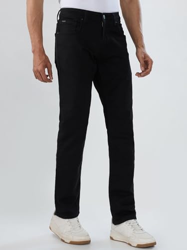 Men Spykar Black Solid Comfort Fit Mid Rise Jeans