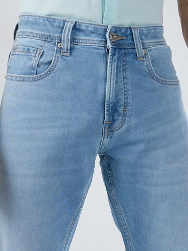 Men Spykar Blue Solid Comfort Fit Mid Rise Jeans