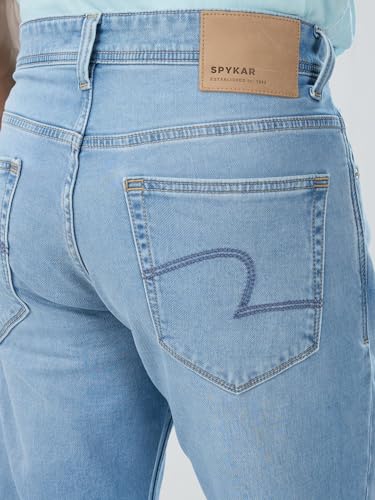 Men Spykar Blue Solid Comfort Fit Mid Rise Jeans
