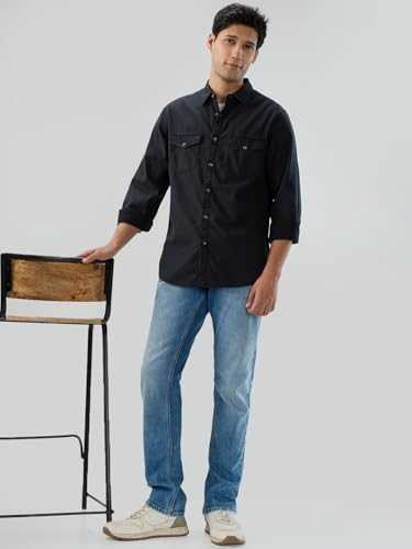 Men Spykar Blue Solid Comfort Fit Mid Rise Jeans