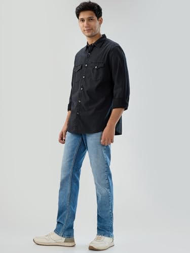 Men Spykar Blue Solid Comfort Fit Mid Rise Jeans