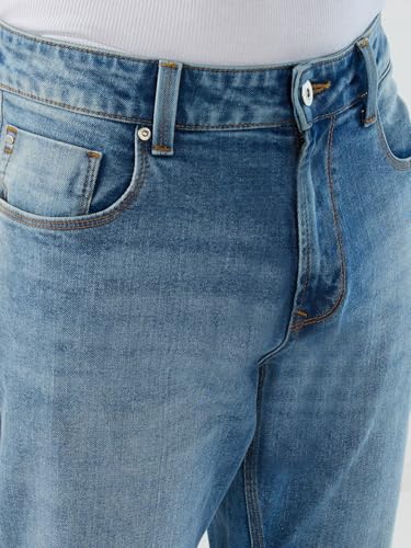 Men Spykar Blue Solid Comfort Fit Mid Rise Jeans