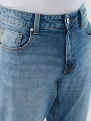 Men Spykar Blue Solid Comfort Fit Mid Rise Jeans
