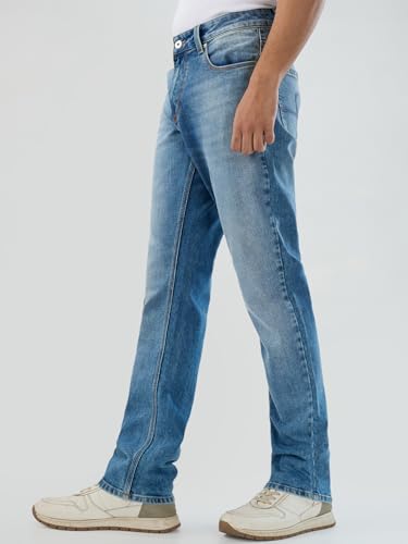 Men Spykar Blue Solid Comfort Fit Mid Rise Jeans