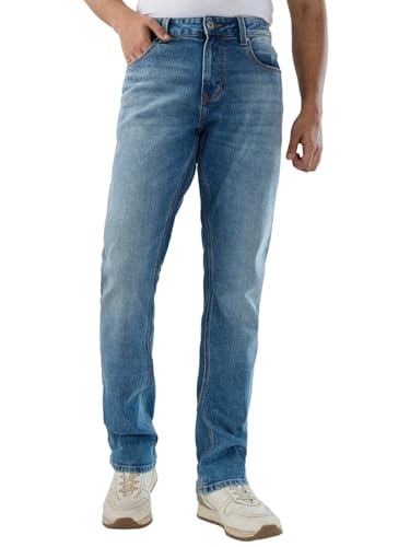 Men Spykar Blue Solid Comfort Fit Mid Rise Jeans