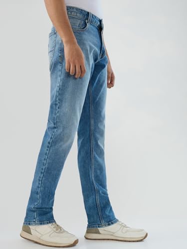 Men Spykar Blue Solid Comfort Fit Mid Rise Jeans