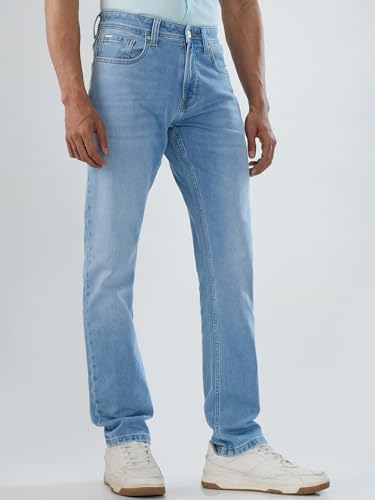 Men Spykar Blue Solid Comfort Fit Mid Rise Jeans