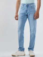Men Spykar Blue Solid Comfort Fit Mid Rise Jeans