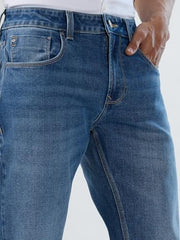 Men Spykar Blue Solid Comfort Fit Mid Rise Jeans