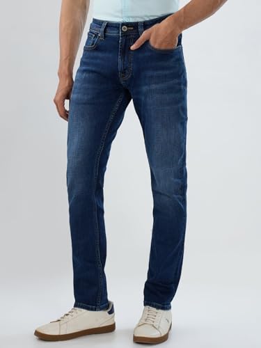 Men Spykar Blue Solid Regular Fit Mid Rise Jeans