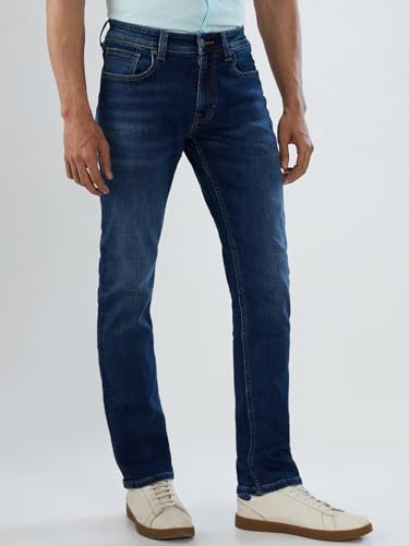 Men Spykar Blue Solid Regular Fit Mid Rise Jeans