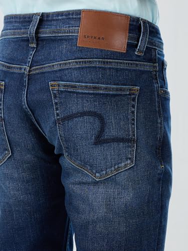 Men Spykar Blue Solid Regular Fit Mid Rise Jeans