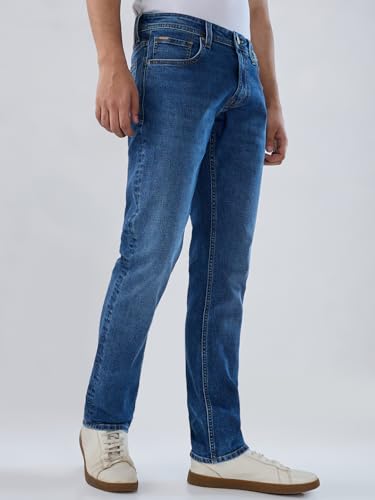 Men Spykar Blue Solid Regular Fit Mid Rise Jeans