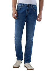 Men Spykar Blue Solid Regular Fit Mid Rise Jeans