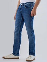 Men Spykar Blue Solid Regular Fit Mid Rise Jeans