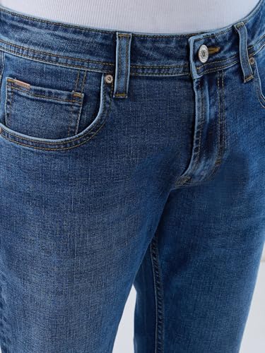 Men Spykar Blue Solid Regular Fit Mid Rise Jeans