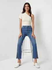 Spykar Women Blue Solid Boot Cut Fit High Rise Jeans