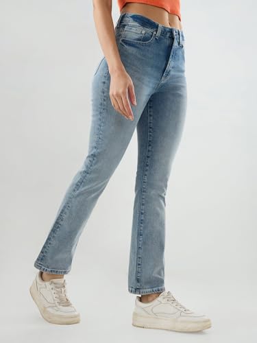 Spykar Women Blue Solid Boot Cut Fit High Rise Jeans