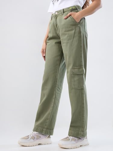 Women Spykar Green Solid Straight Fit High Rise Jeans