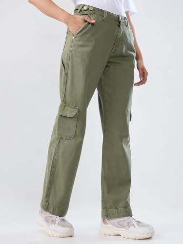 Women Spykar Green Solid Straight Fit High Rise Jeans