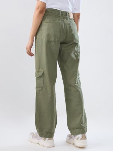 Women Spykar Green Solid Straight Fit High Rise Jeans