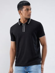 Spykar Men Black Solid Regular Fit T-Shirt