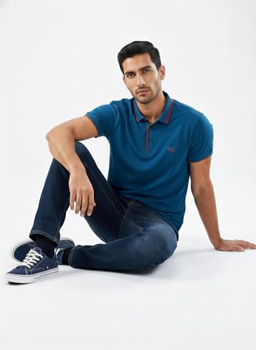 Spykar Men Blue Solid Regular Fit T-Shirt