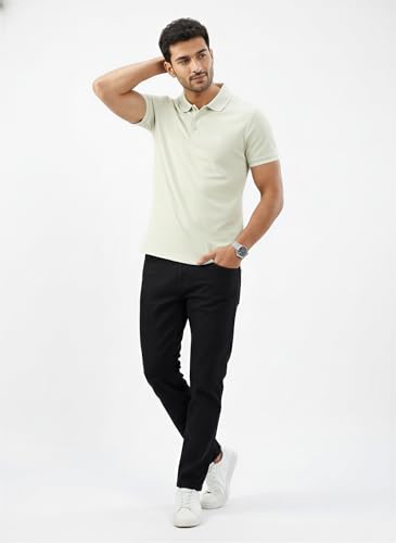 Men Spykar Green Solid Regular Fit T-Shirt