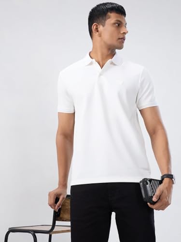 Men Spykar White Solid Regular Fit T-Shirt