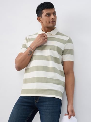 Spykar Men Green Stripe Regular Fit T-Shirt