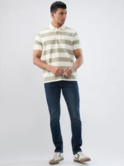 Spykar Men Green Stripe Regular Fit T-Shirt
