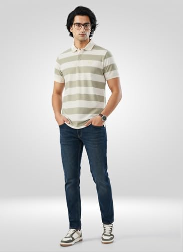 Spykar Men Green Stripe Regular Fit T-Shirt